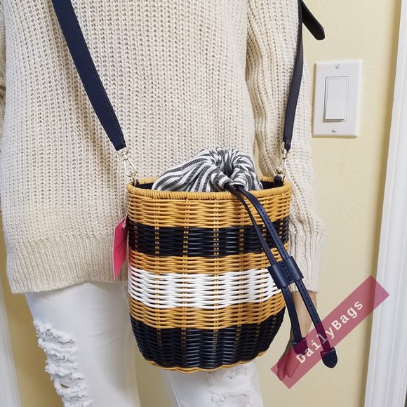 KATE SPADE BUOY WICKER MEDIUM BUCKET BAG CROSSBODY BLUE MULTI PXR00427 NWT $399 - Picture 8 of 10